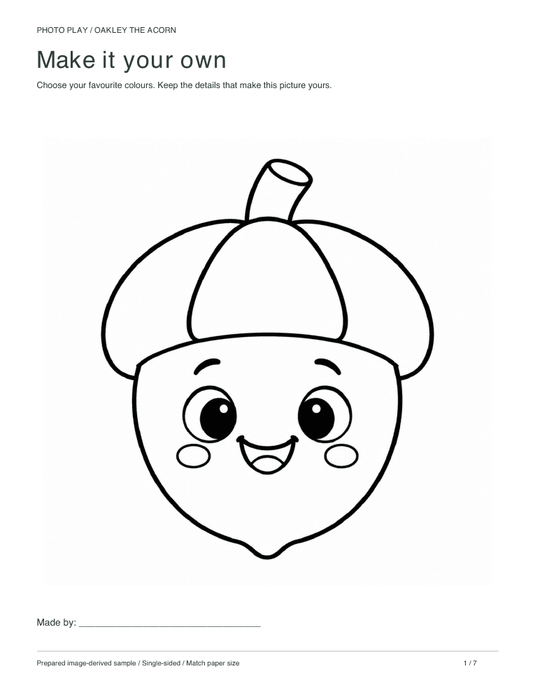 Acorn coloring page, free printable