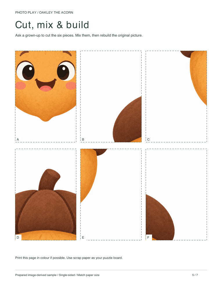 Acorn cut-and-build picture puzzle sheet