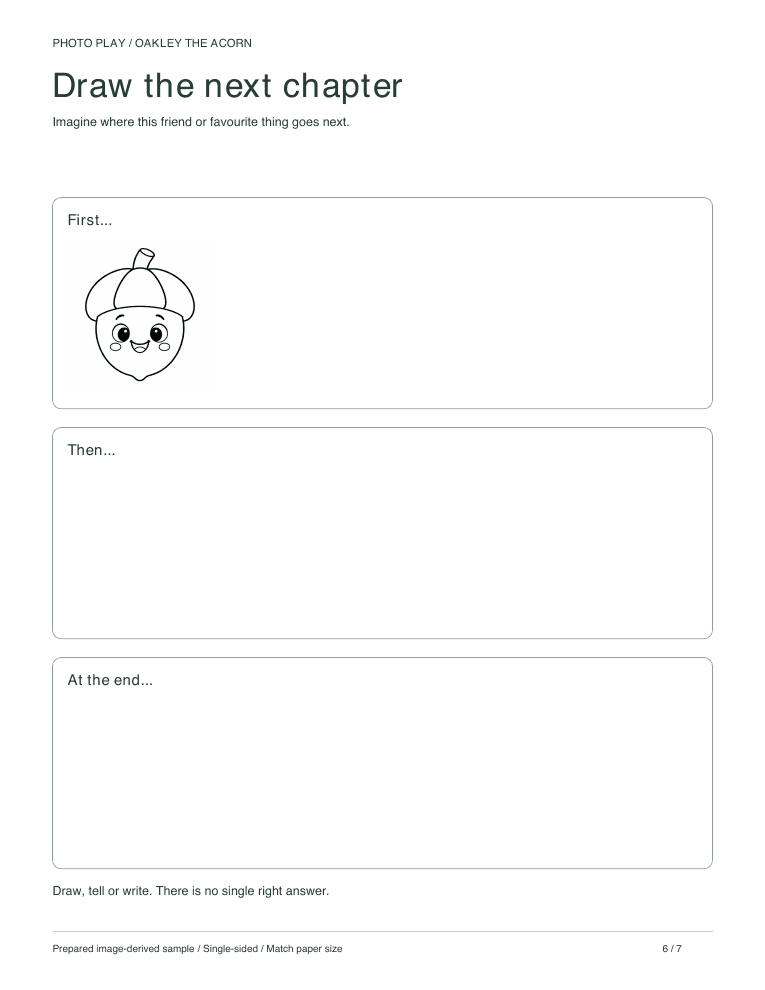 Acorn draw-a-story page with three scenes