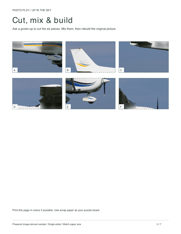 Airplane cut-and-build picture puzzle sheet