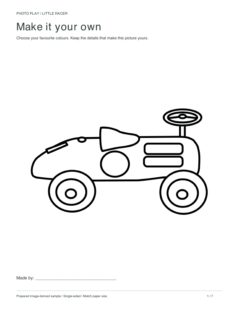 Toy car coloring page, free printable