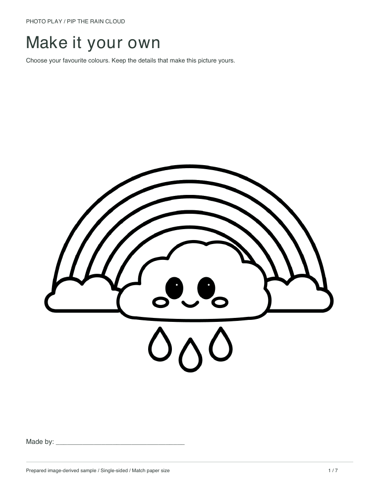 Rainbow cloud coloring page, free printable