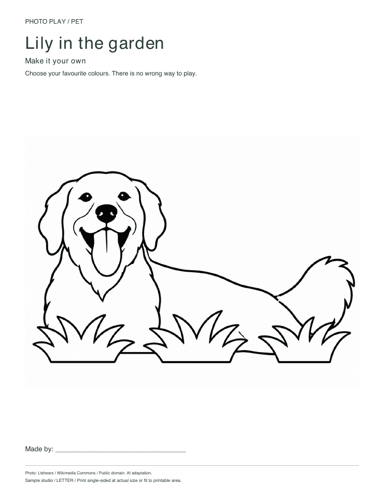 Dog coloring page, free printable