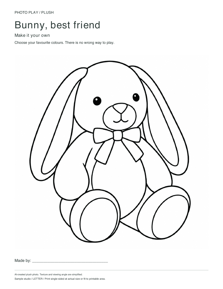Bunny toy coloring page, free printable