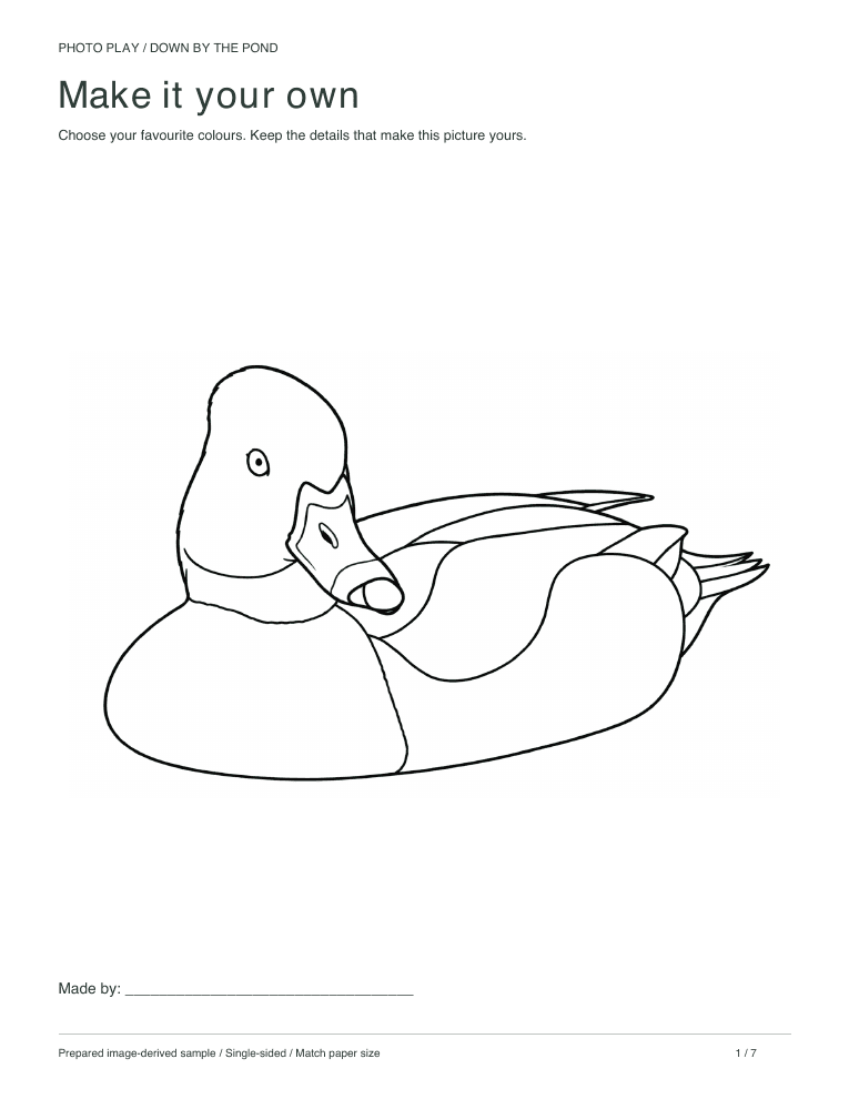 Duck coloring page, free printable