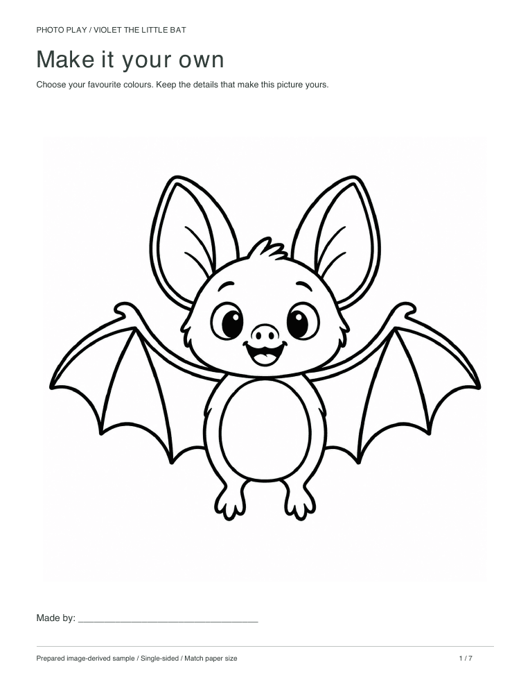 Friendly Halloween bat coloring page, free printable