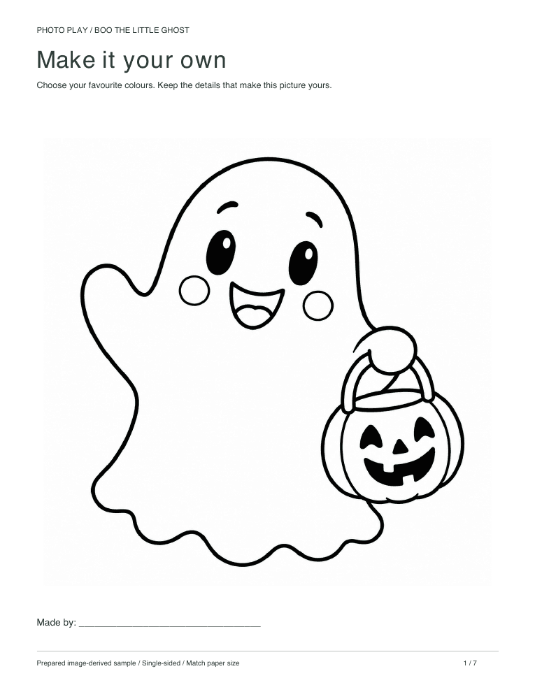 Friendly Halloween ghost coloring page, free printable