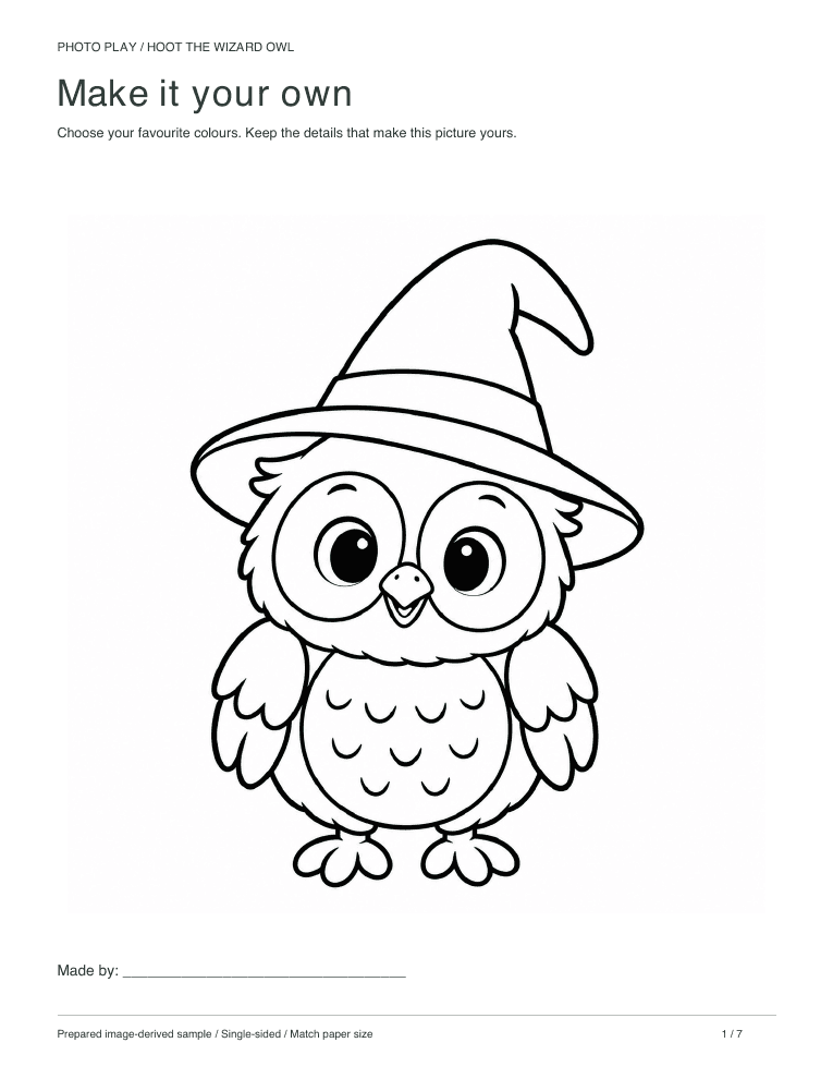 Halloween wizard owl coloring page, free printable