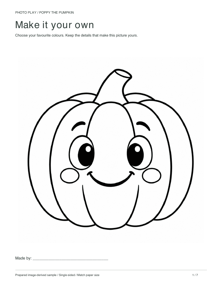 Friendly Halloween pumpkin coloring page, free printable