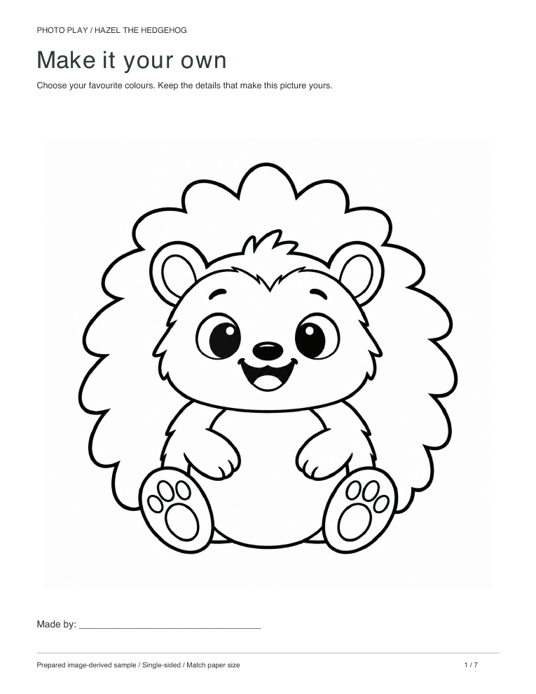 Hedgehog coloring page, free printable