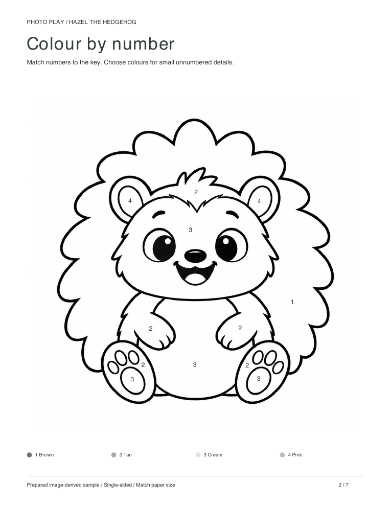 Hedgehog color by number worksheet with a colour key