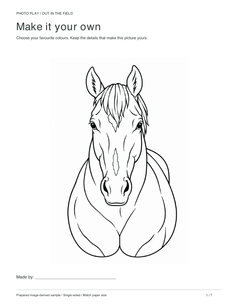 Horse coloring page, free printable