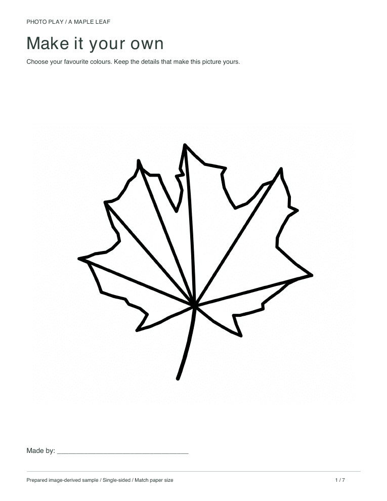 Maple leaf coloring page, free printable