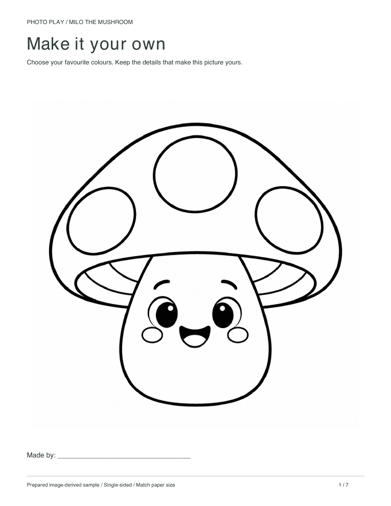Mushroom coloring page, free printable