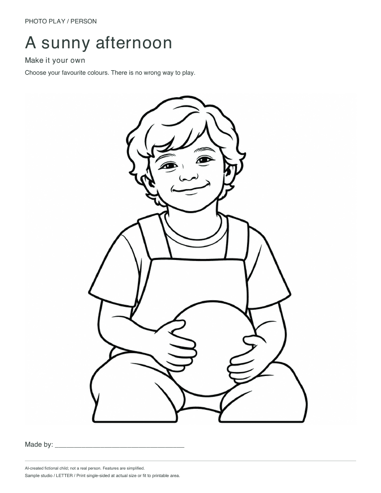 Child portrait coloring page, free printable