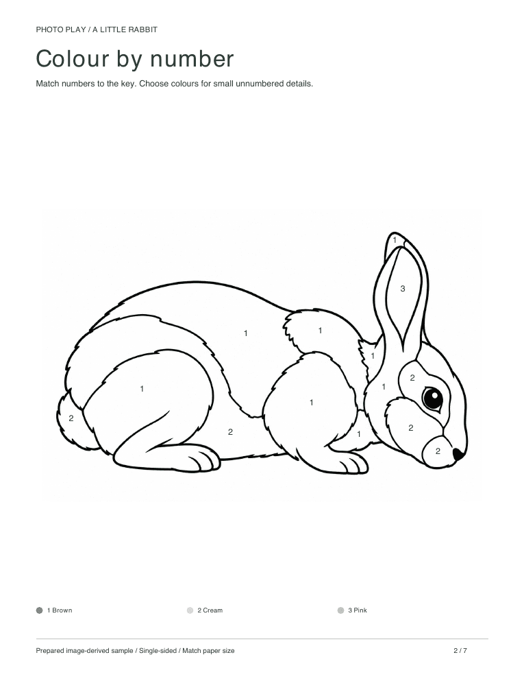 Rabbit color by number worksheet with a colour key