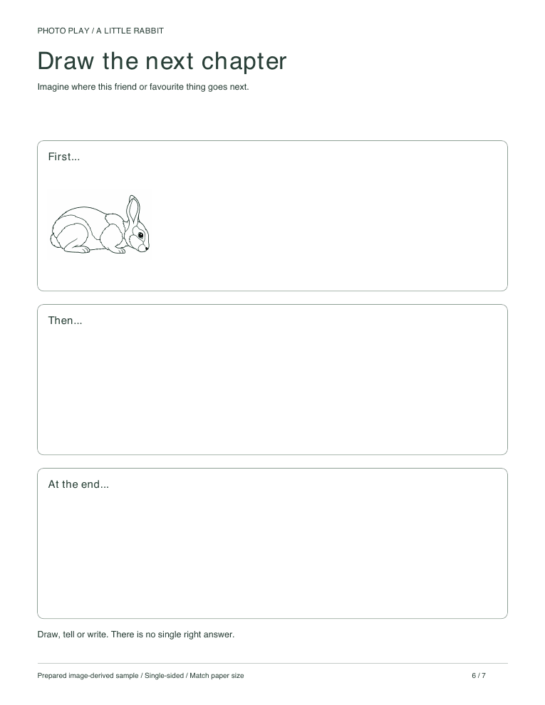 Rabbit draw-a-story page with three scenes