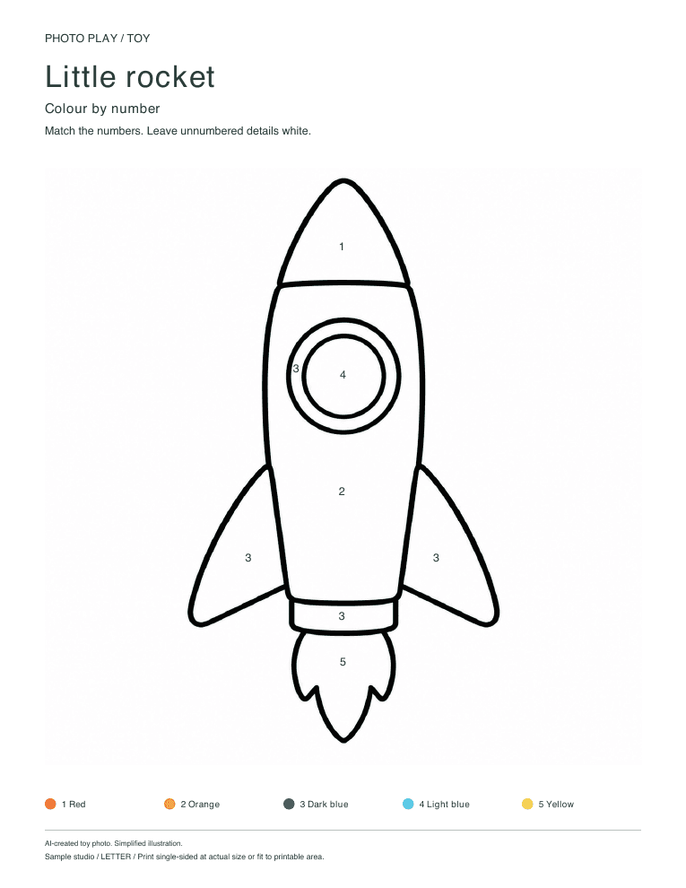 Rocket color by number worksheet with a colour key