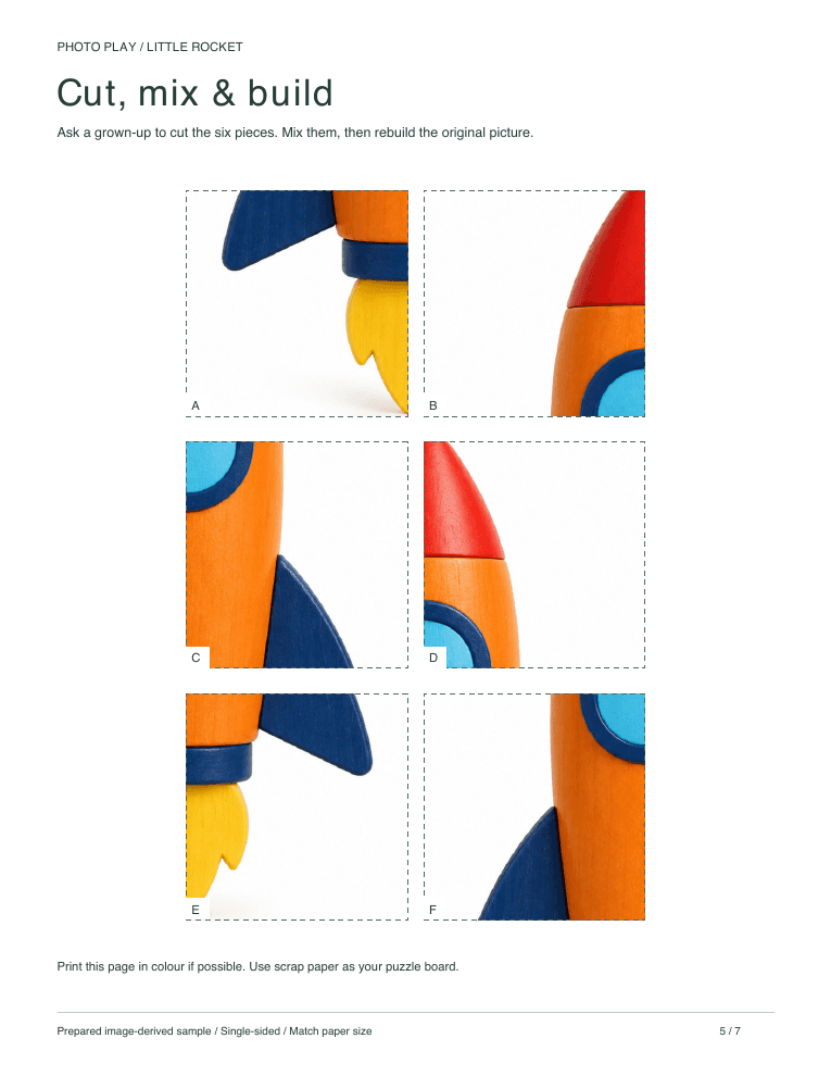 Rocket cut-and-build picture puzzle sheet