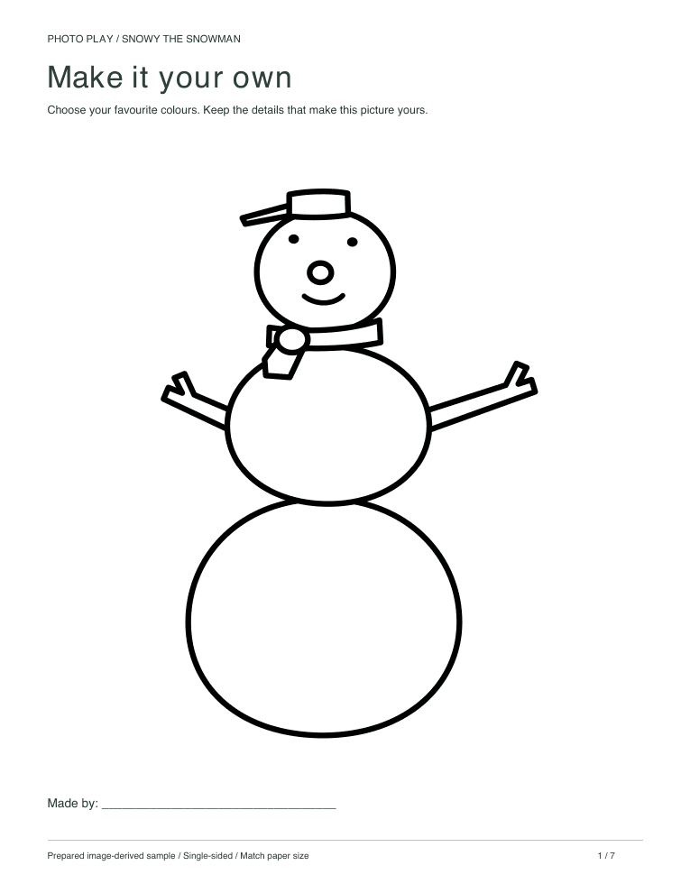Snowman coloring page, free printable