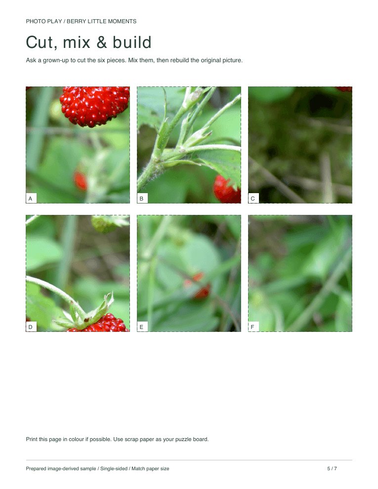Strawberry cut-and-build picture puzzle sheet