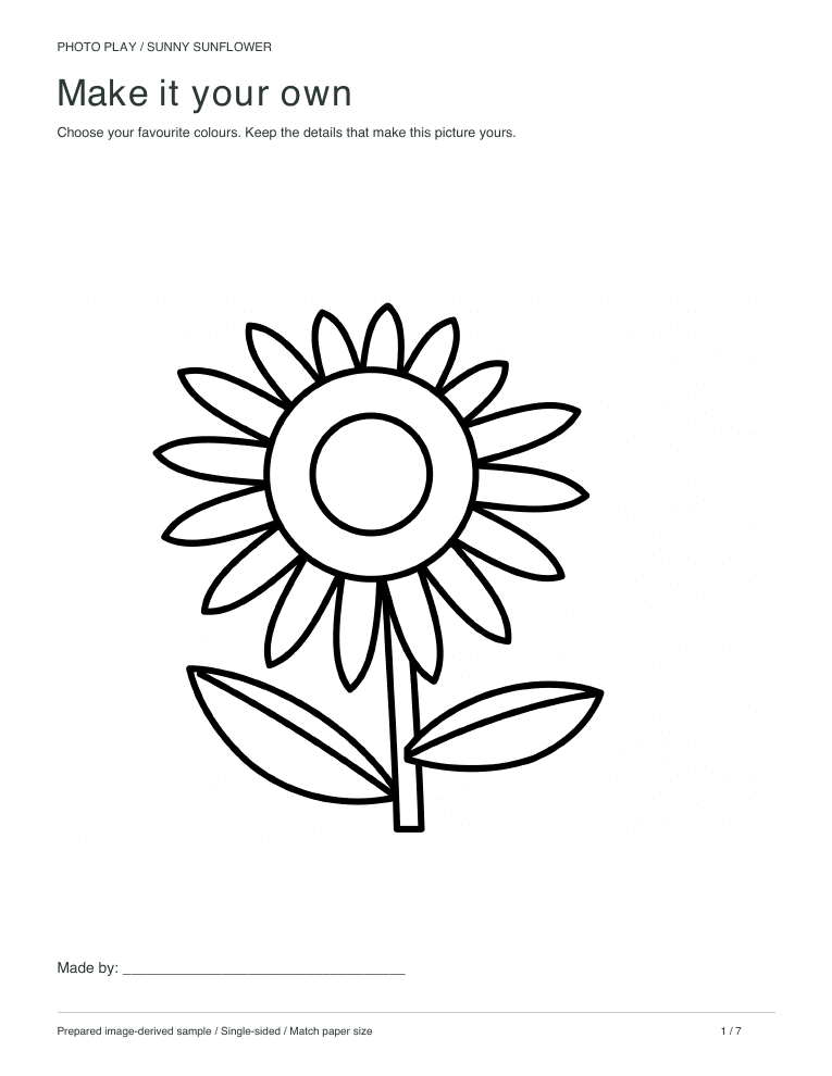 Sunflower coloring page, free printable