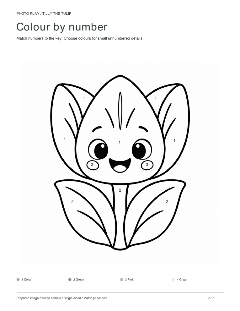 Tulip color by number worksheet with a colour key