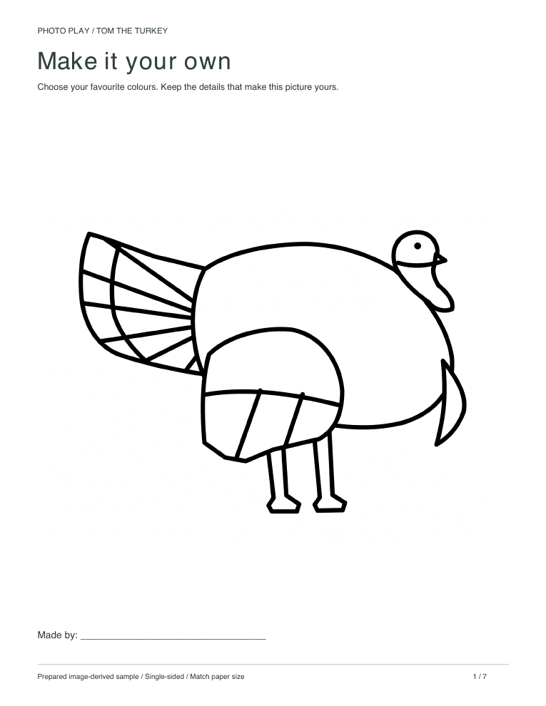 Thanksgiving turkey coloring page, free printable