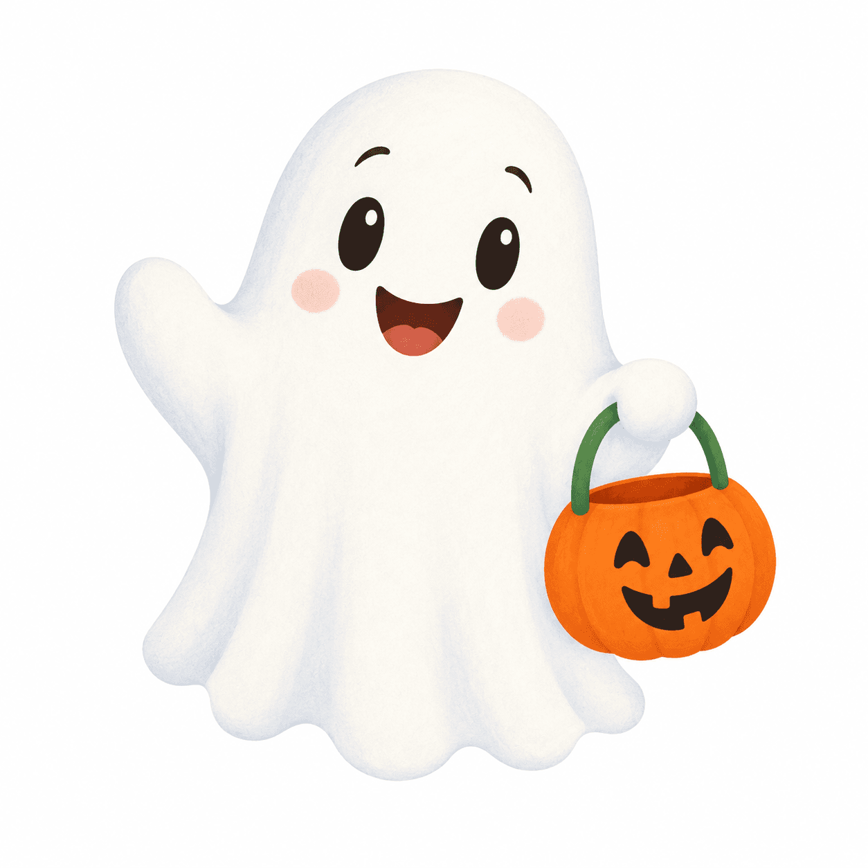 Starting picture for the Friendly Halloween ghost pack: AI-created original character image