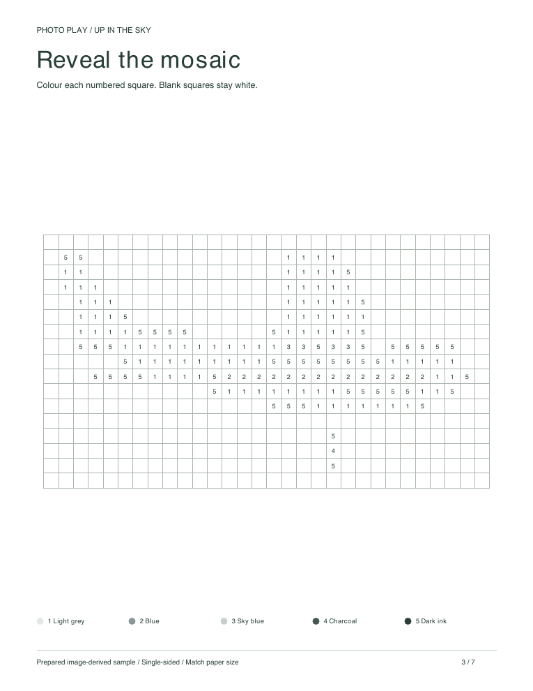 Airplane mosaic coloring worksheet with numbered pixel squares