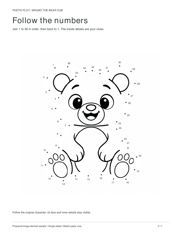 Bear cub connect-the-dots worksheet