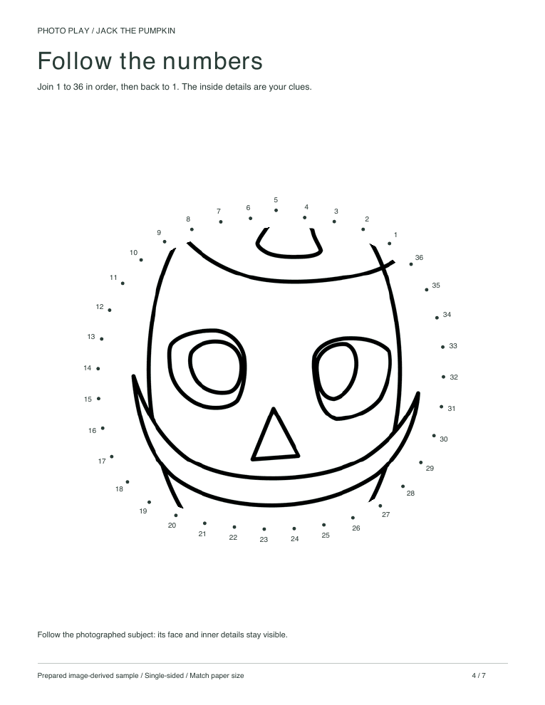 Jack-o'-lantern pumpkin connect-the-dots worksheet