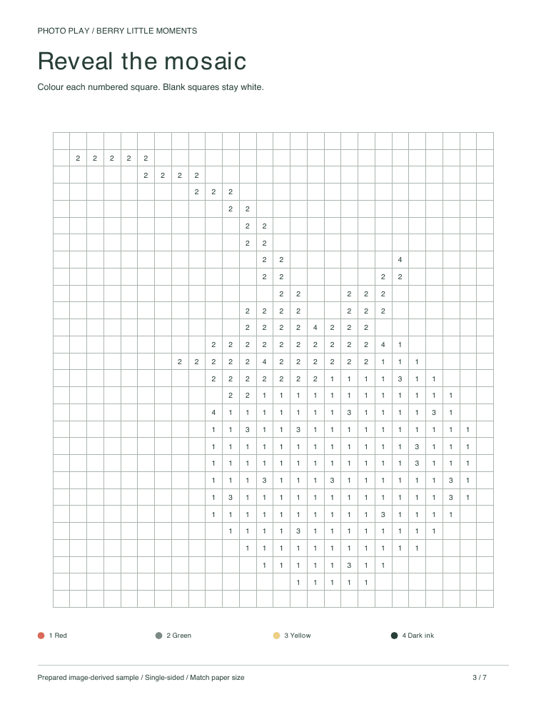 Strawberry mosaic coloring worksheet with numbered pixel squares
